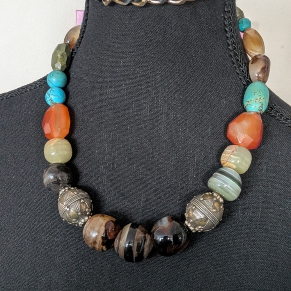Multicolor Beaded Statement Necklace - Artisan Style